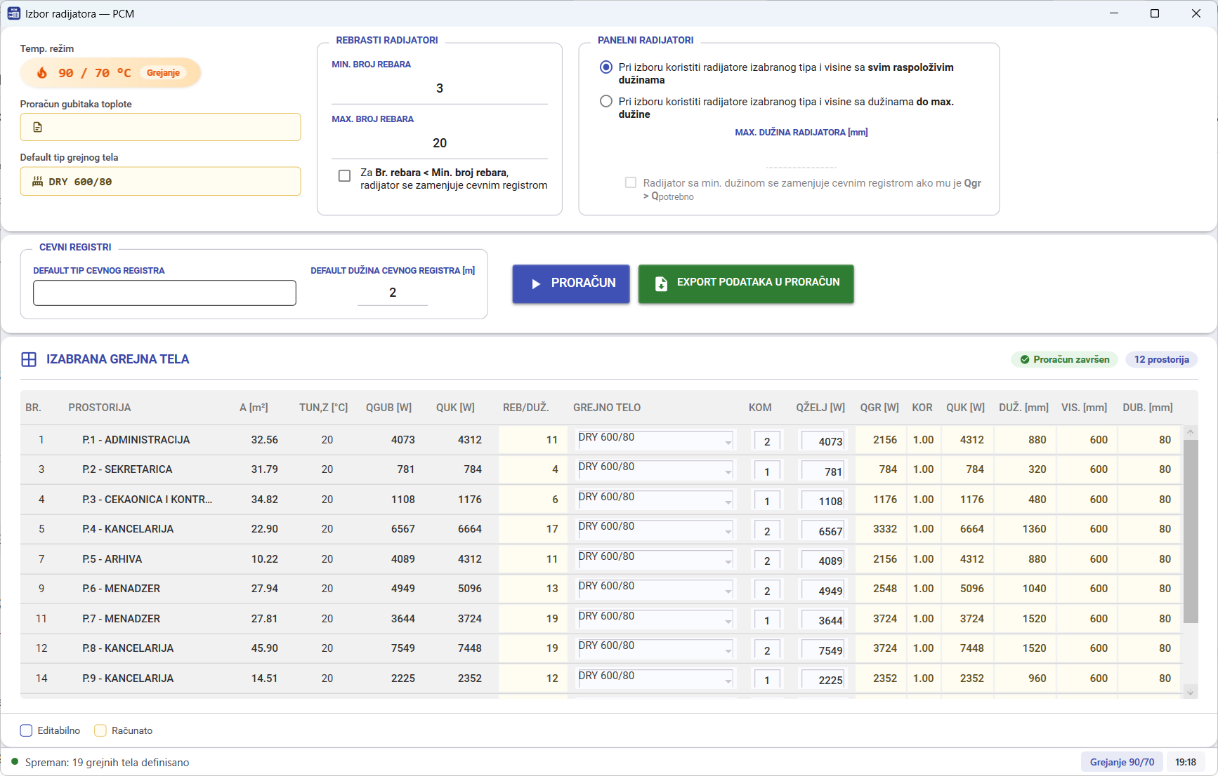 Automatski izbor i dimenzionisanje grejnih tela u programu PCM